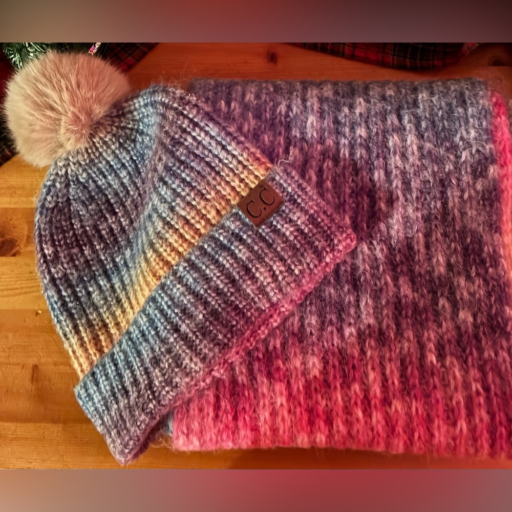 C.C Multicolor Knit Beanie and Scarf Set